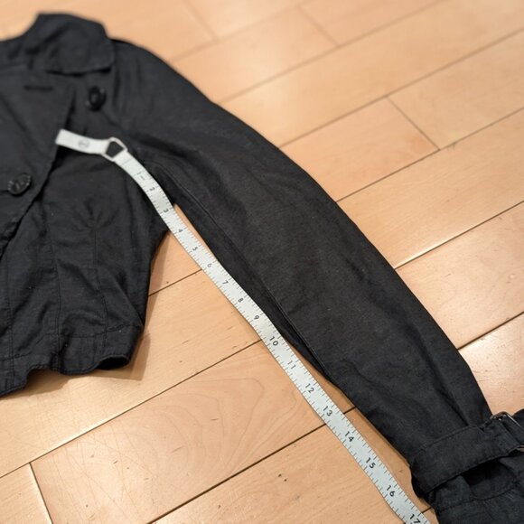 SOLD Theory 100% Linen Cropped Trench Coat Women Size P Black - Picture 9 of 11